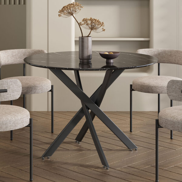 Round Marble-Effect Table-Black