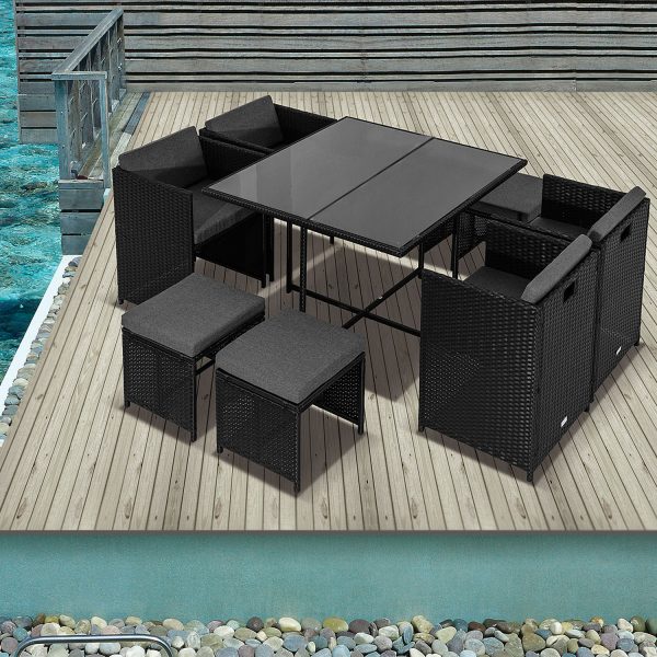 Outdoor Furniture Packages Horrocks 8 Seater Dining Set + Bondi 4 Seater Lounge Sofa - Black