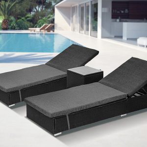 Borocay Wicker Sunbed Package with Side Table - Black