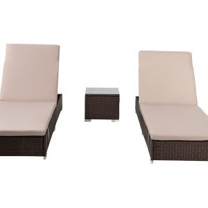 Borocay PE Wicker Outdoor Sunbed Package with Side Table,Brown
