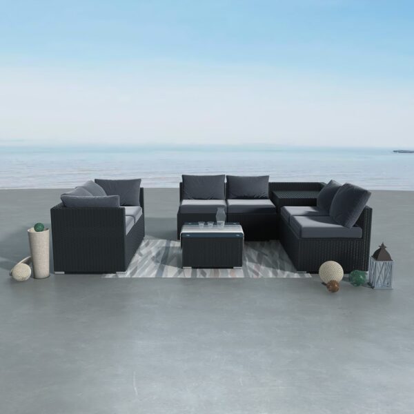 8PCS Outdoor Furniture Modular Lounge Sofa Lizard-Black