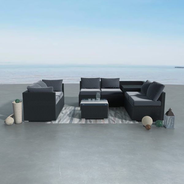 Outdoor Furniture Packages Bali 11 Piece Dining Set+ 8 Piece Lounge Sofa-Black