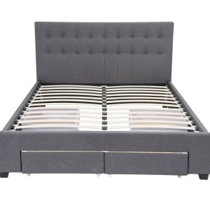Double Maria Fabric Bed Frame Base with Storage Drawer-Light Grey