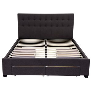 Double Maria Fabric Bed Frame Base with Storage Drawer-Charcoal