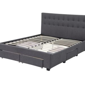Queen Maria Fabric Bed Frame Base with Storage Drawer-Light Grey