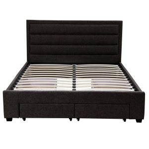 Queen Greta Fabric Bed Frame Base with Storage Drawer-Charcoal