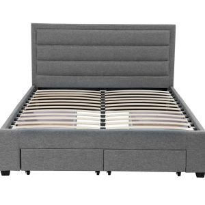 Double Greta Fabric Bed Frame Base with Storage Drawer-Light Grey