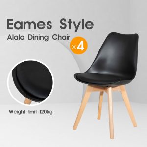 4 x Replica Eames Chairs Dining Office Cafe Lounge-Alala Black