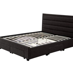 Queen Greta Fabric Bed Frame Base with Storage Drawer-Charcoal