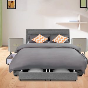 Double Greta Fabric Bed Frame Base with Storage Drawer-Light Grey