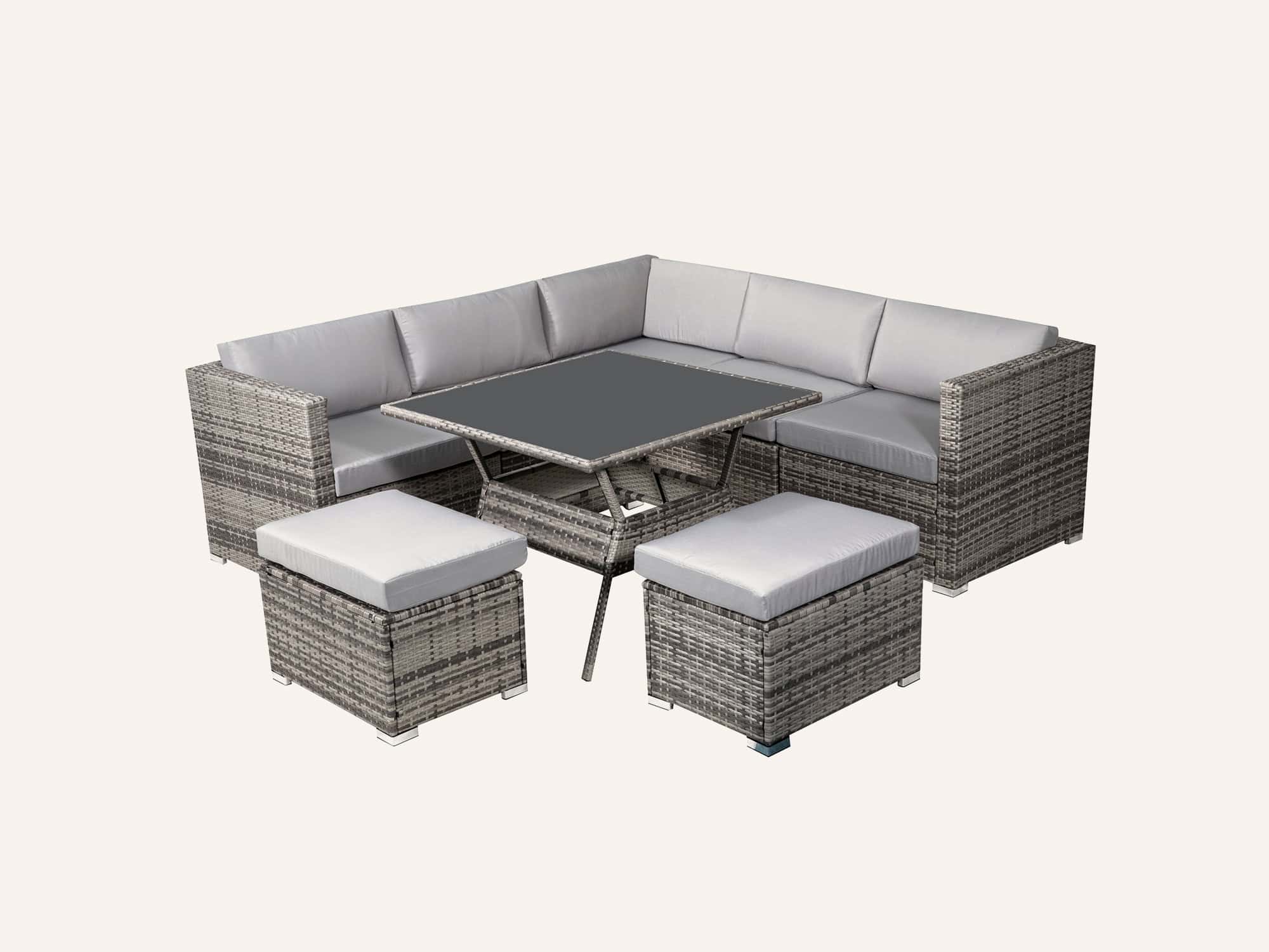 8PC Outdoor Dining Set Wicker Table & Chairs-Grey - Image 9
