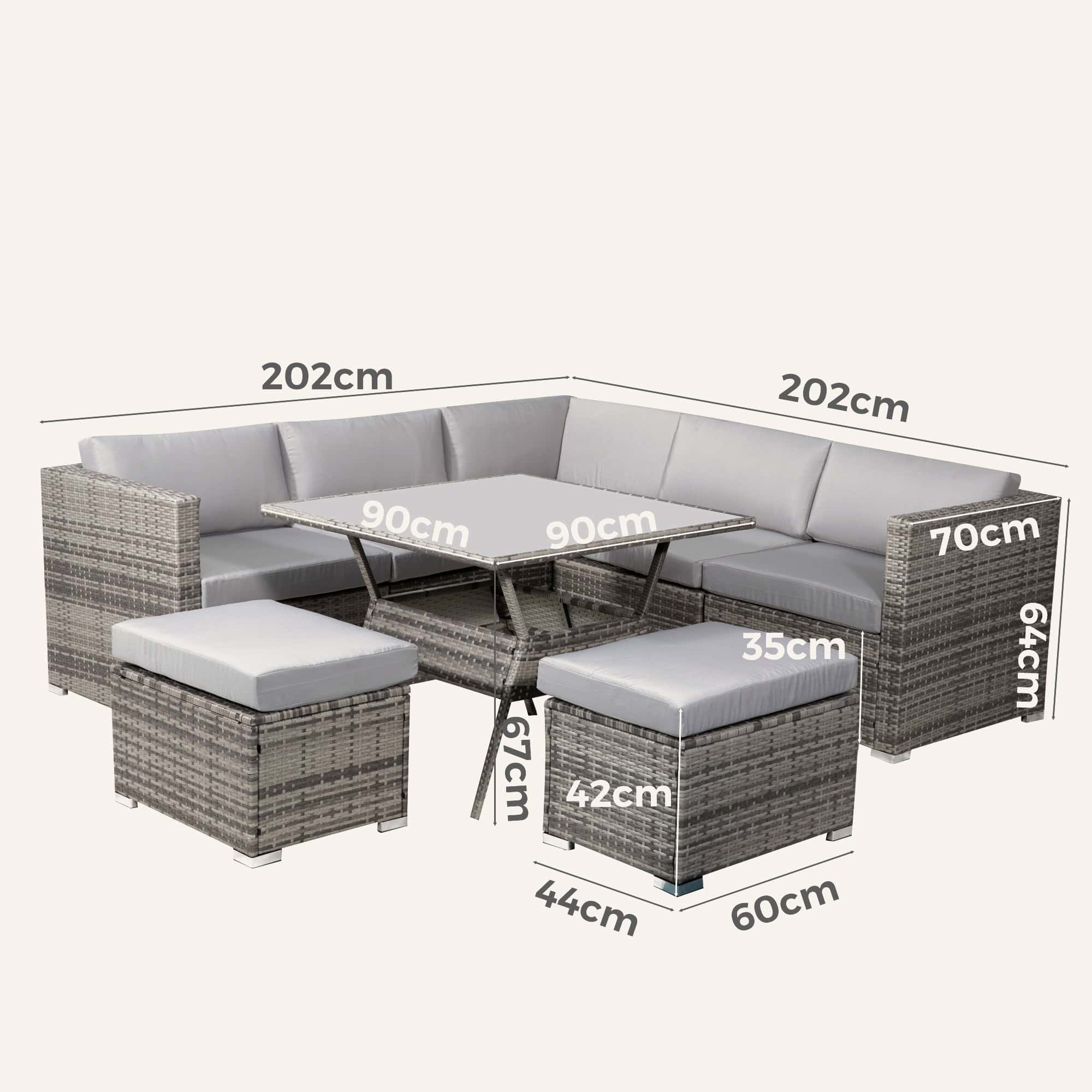 8PC Outdoor Dining Set Wicker Table & Chairs-Grey - Image 15