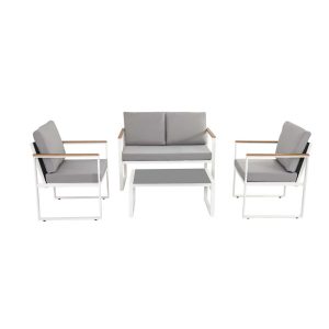 4PC Outdoor Wood Arm Table & Chair Set-White