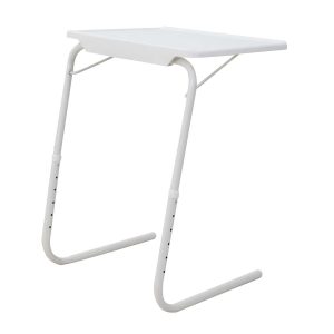 Foldable Table Adjustable Tray Laptop Desk with Removable Cup Holder-White