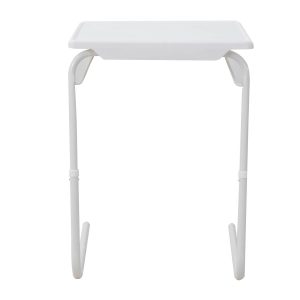Foldable Table Adjustable Tray Laptop Desk with Removable Cup Holder-White