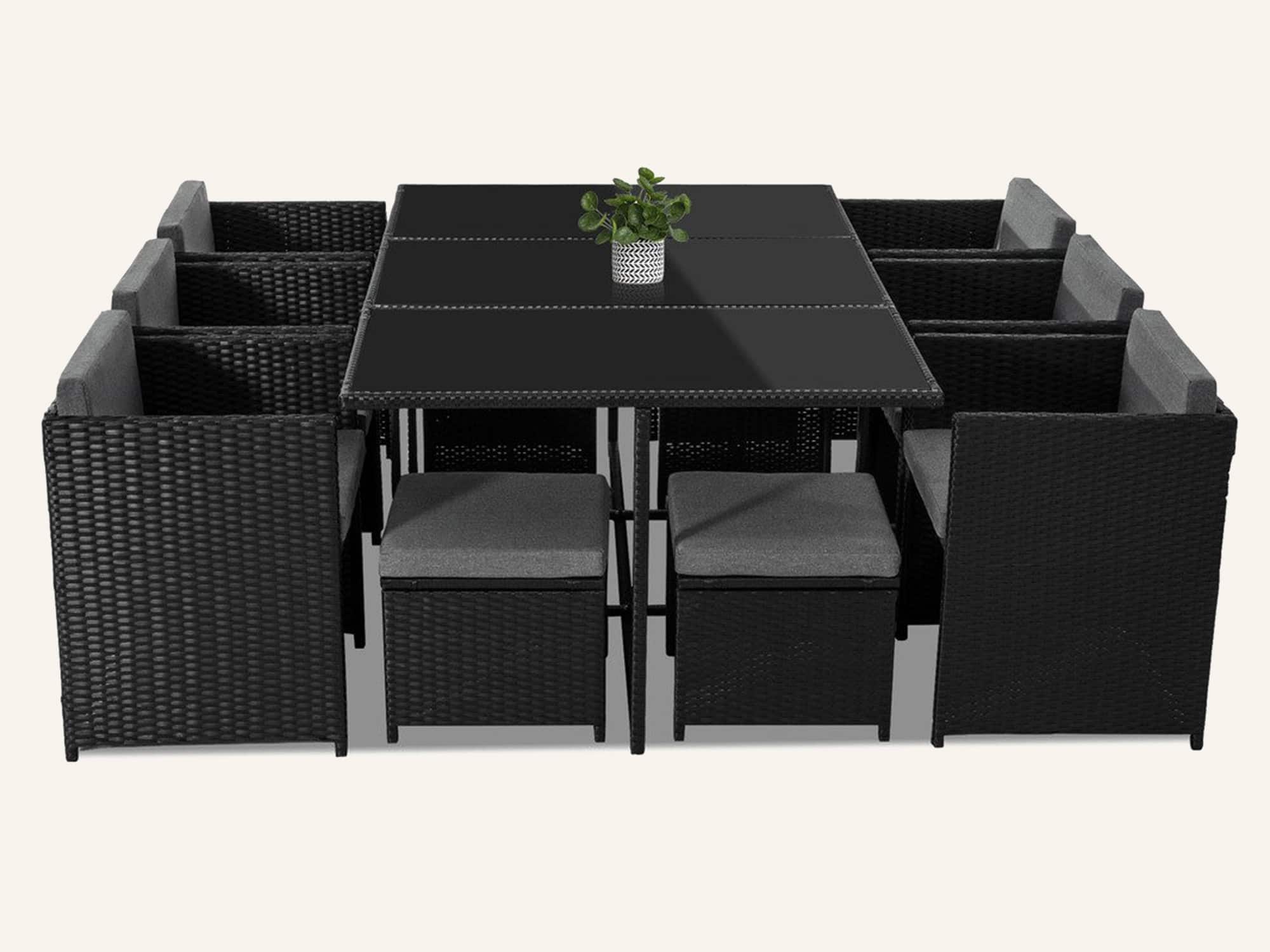 Outdoor Furniture Packages Bali 11 Piece Dining Set+ 8 Piece Lounge Sofa-Black - Image 6