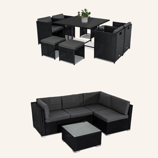 Outdoor Furniture Packages Horrocks 8 Seater Dining Set + Bondi 4 Seater Lounge Sofa - Black