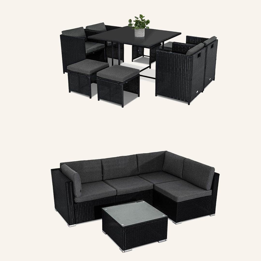 Outdoor Furniture Packages Horrocks 8 Seater Dining Set + Bondi 4 Seater Lounge Sofa - Black - Image 2