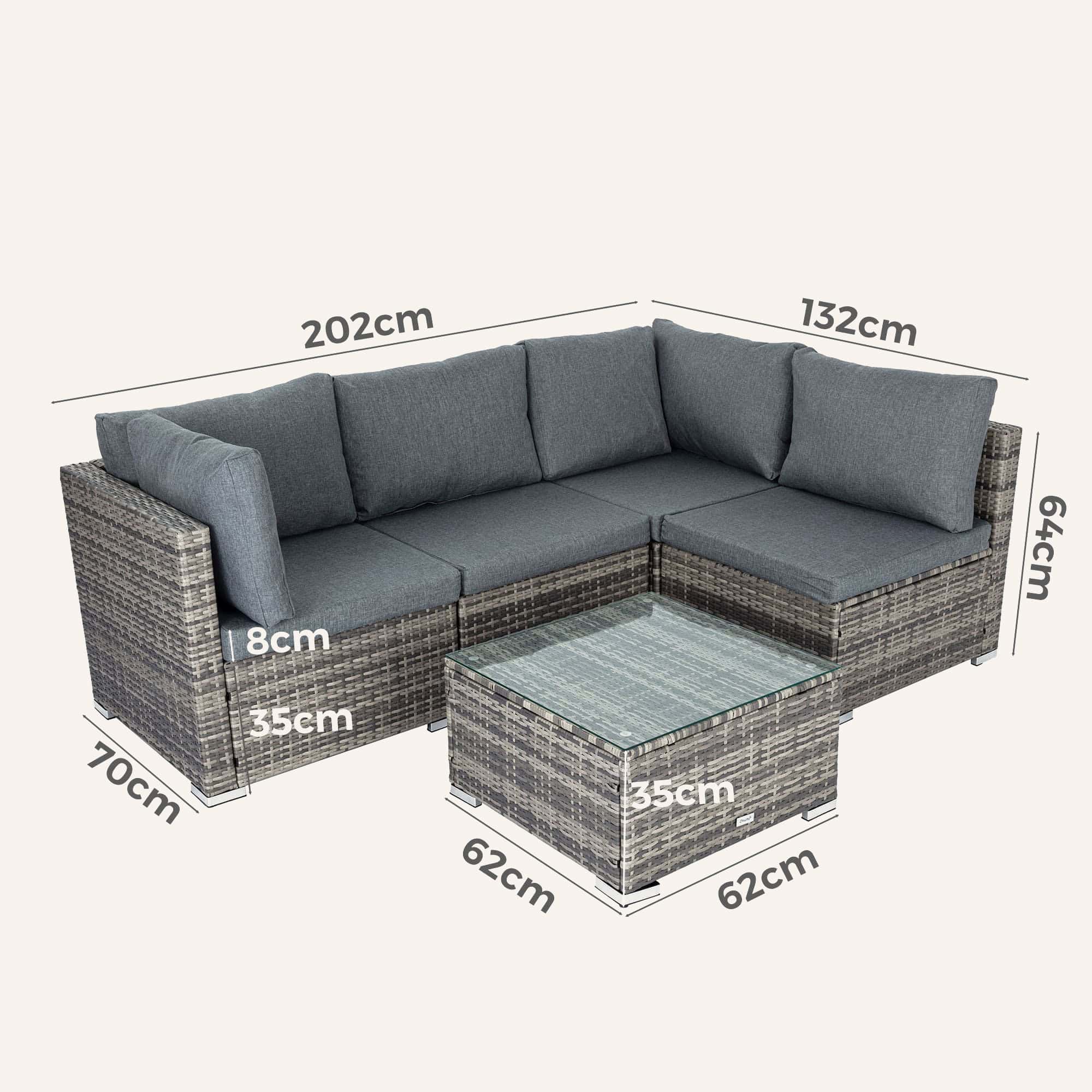 Maui 4 Seater Outdoor Lounge Set PE Rattan Grey - Image 9