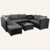 Large Modular Outdoor Ottoman Lounge Set in Black - Thumbnail Image 8