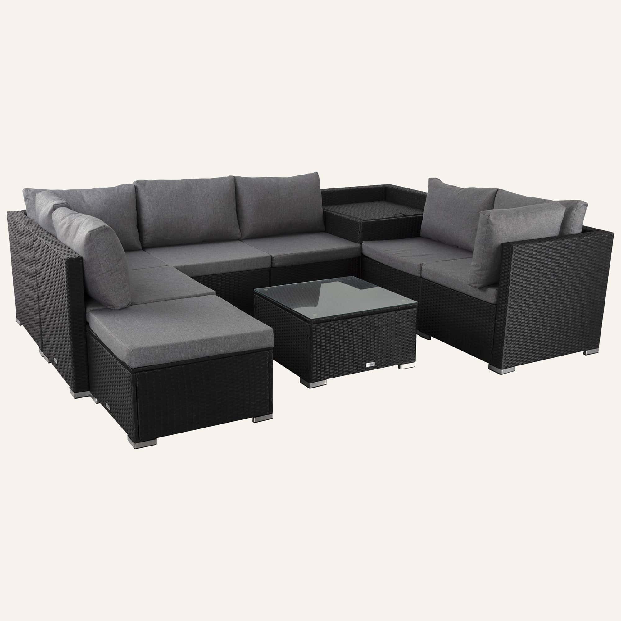 Large Modular Outdoor Ottoman Lounge Set in Black - Image 8