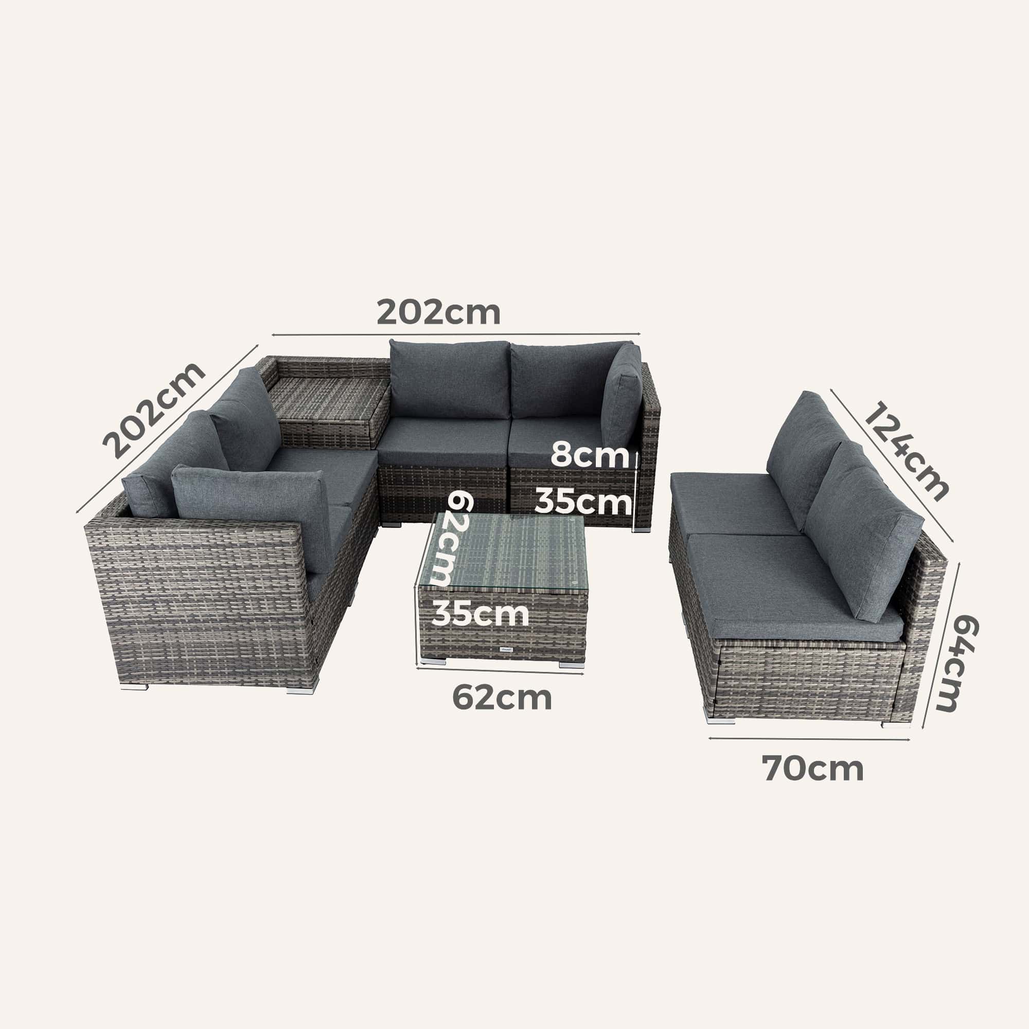 8PCS Outdoor Furniture Modular Lounge Sofa Lizard-Grey - Image 15