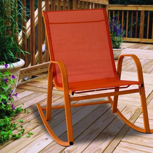 Rocking Chair High Back Rocker Chairs Steel Metal Textilene Fabric-Orange