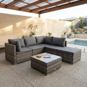 Ottoman-Style Outdoor Lounge Set in Grey