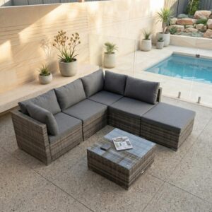 Ottoman-Style Outdoor Lounge Set in Grey