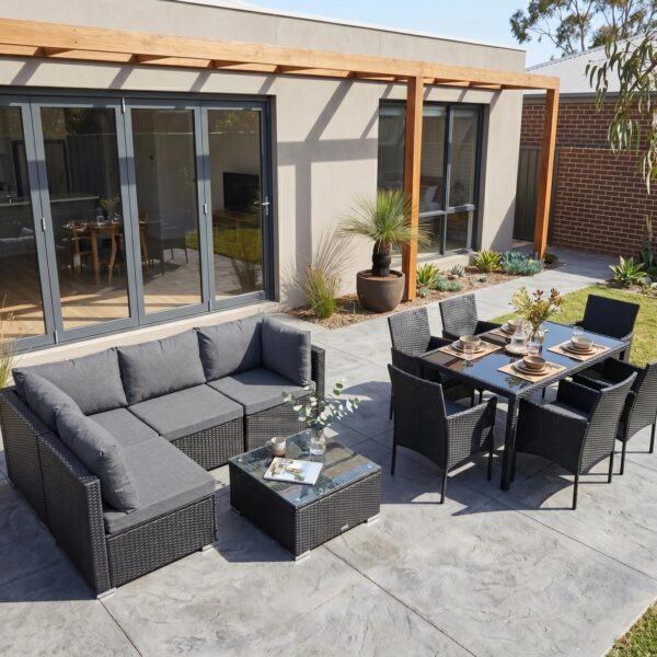 Dreamo 12-Piece Outdoor Lounge & Dining Set (Black)
