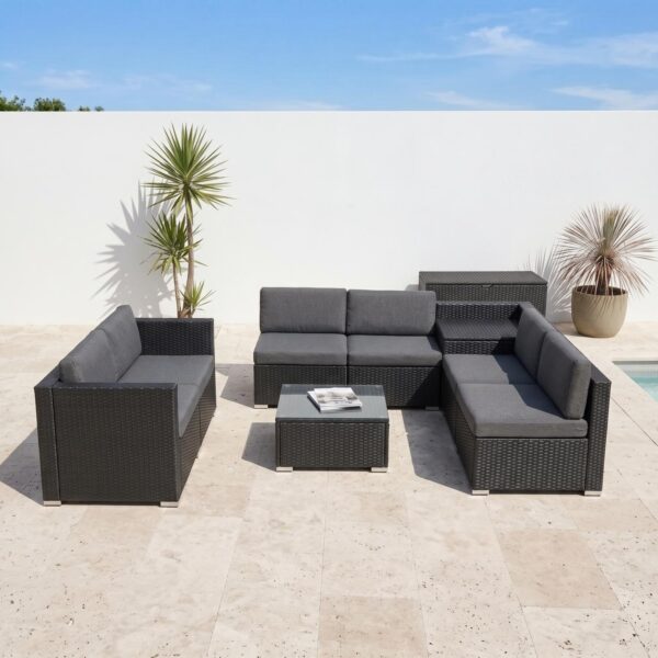 Outdoor Lounge Sofa Packages Lizard 8PCS Lounge Sofa with 320L Storage Box-Black