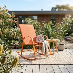 Rocking Chair High Back Rocker Chairs Steel Metal Textilene Fabric-Orange