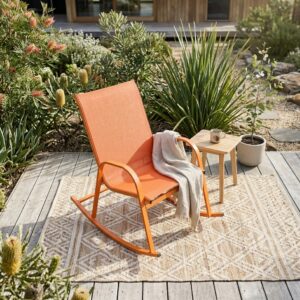 Rocking Chair High Back Rocker Chairs Steel Metal Textilene Fabric-Orange