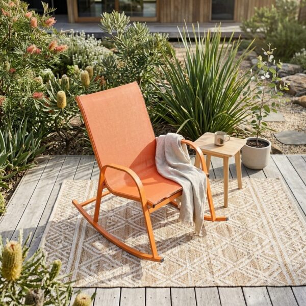 Rocking Chair High Back Rocker Chairs Steel Metal Textilene Fabric-Orange