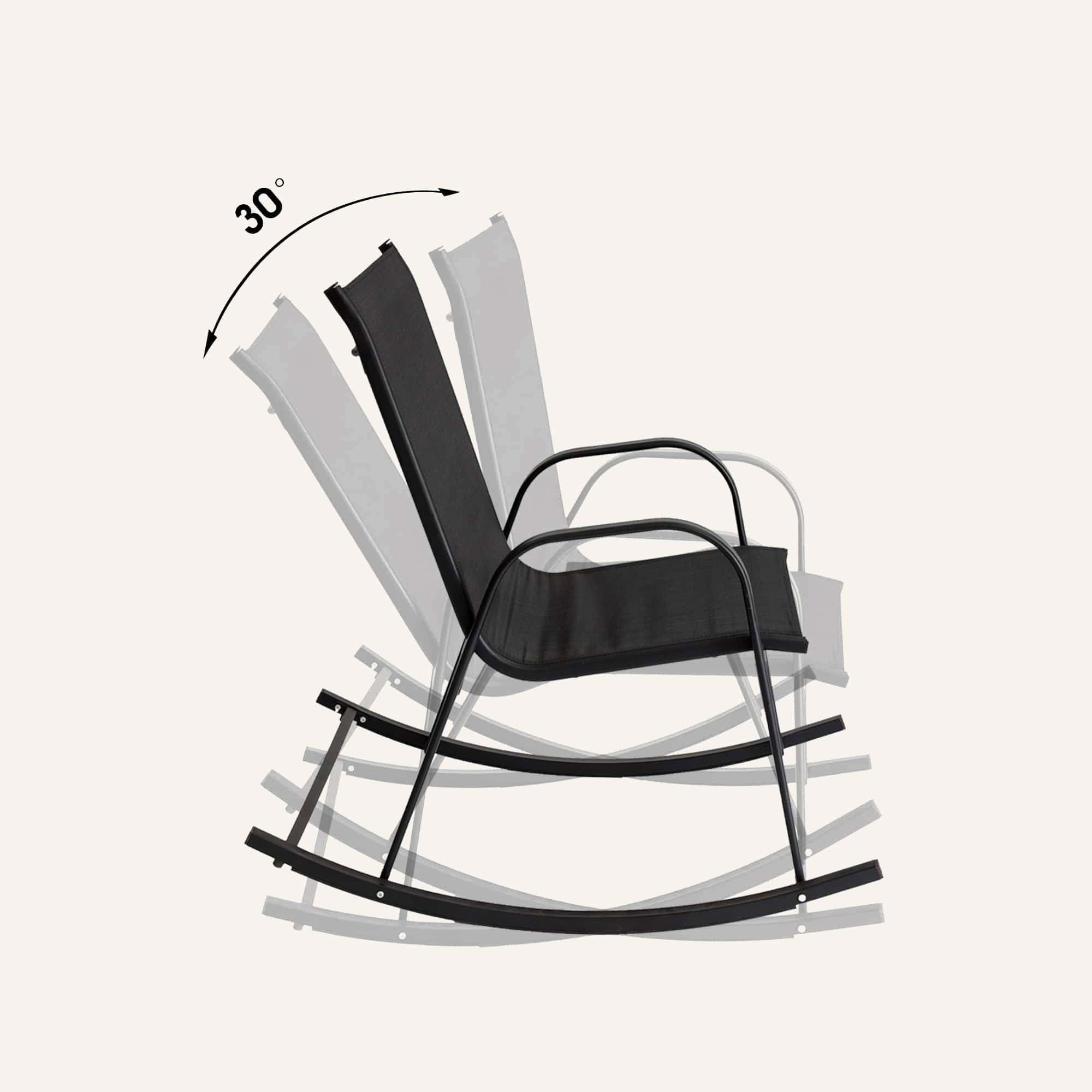 Rocking Chair High Back Rocker Chairs Steel Metal Textilene Fabric-Black - Image 5