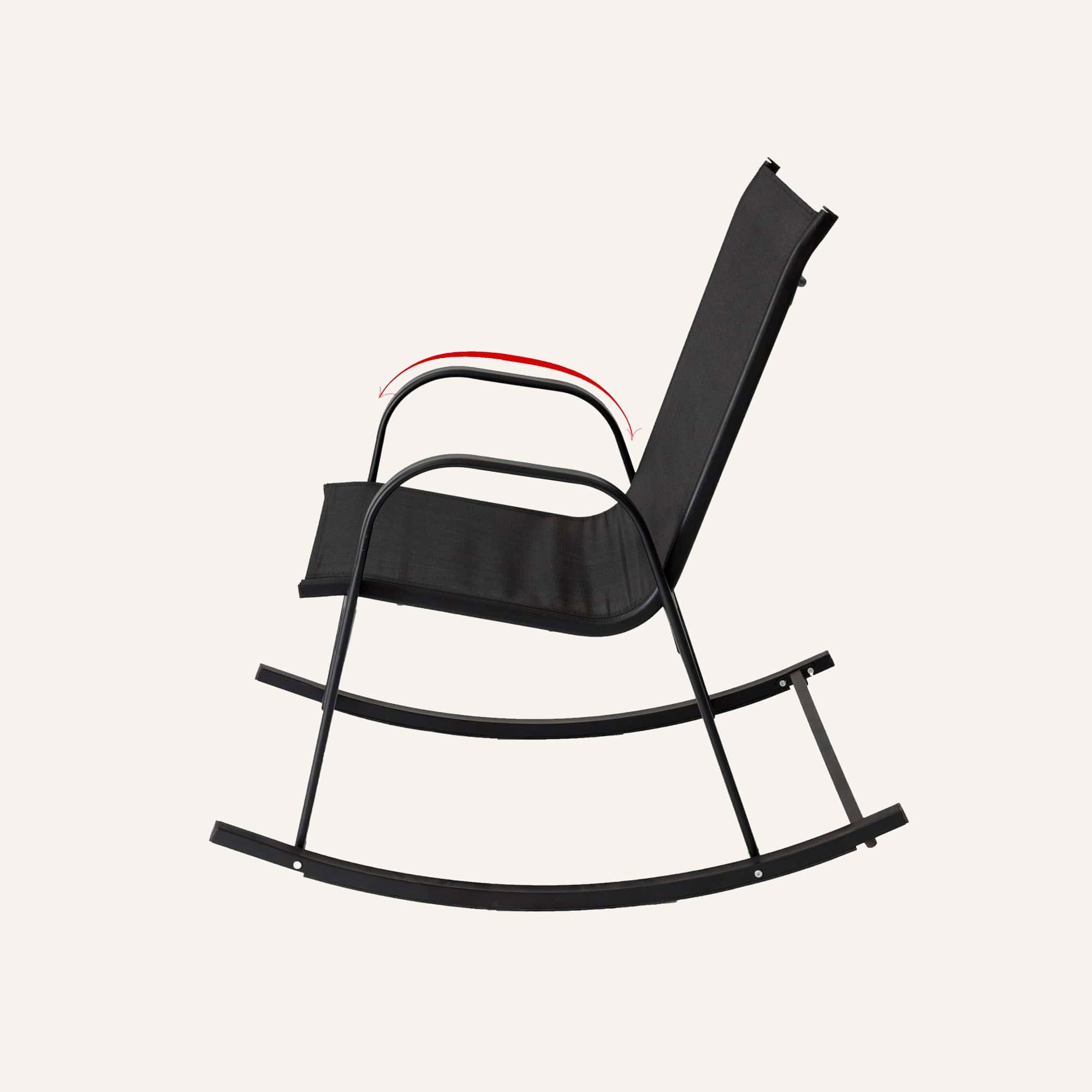 Rocking Chair High Back Rocker Chairs Steel Metal Textilene Fabric-Black - Image 7