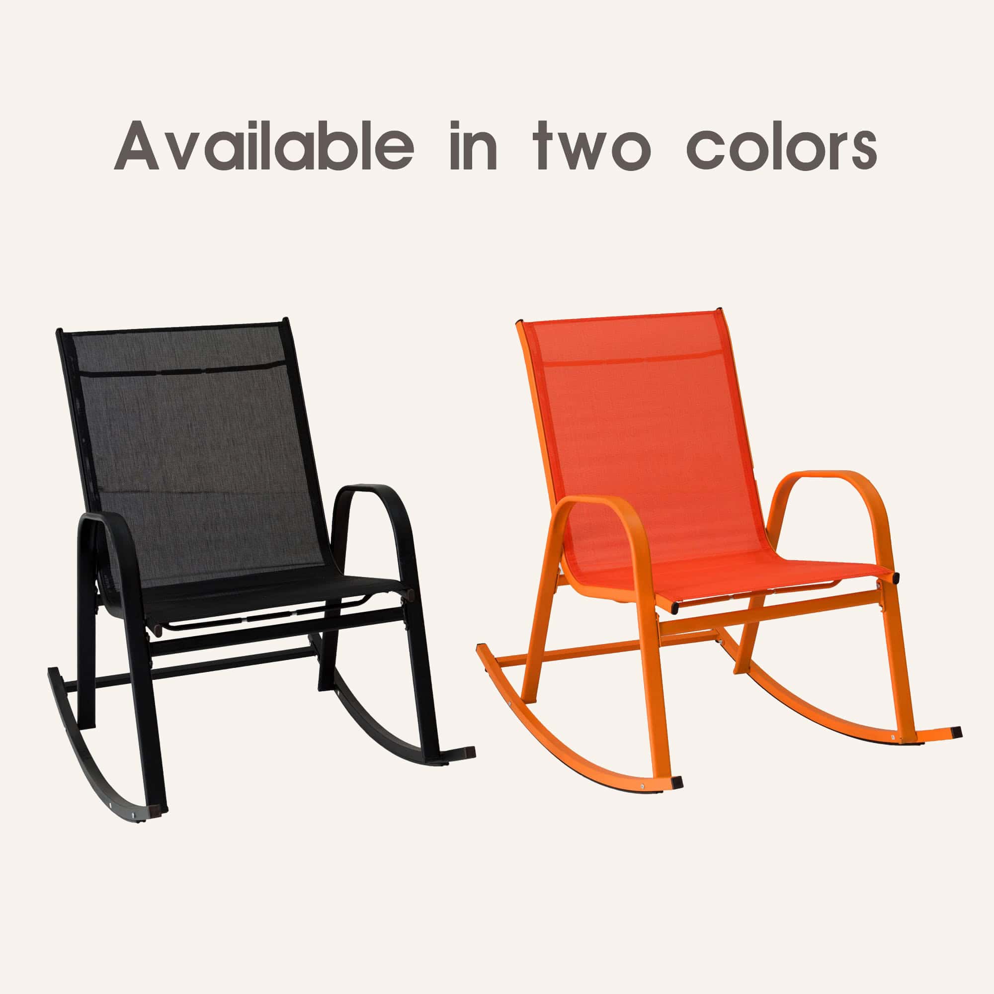 Rocking Chair High Back Rocker Chairs Steel Metal Textilene Fabric-Orange - Image 6