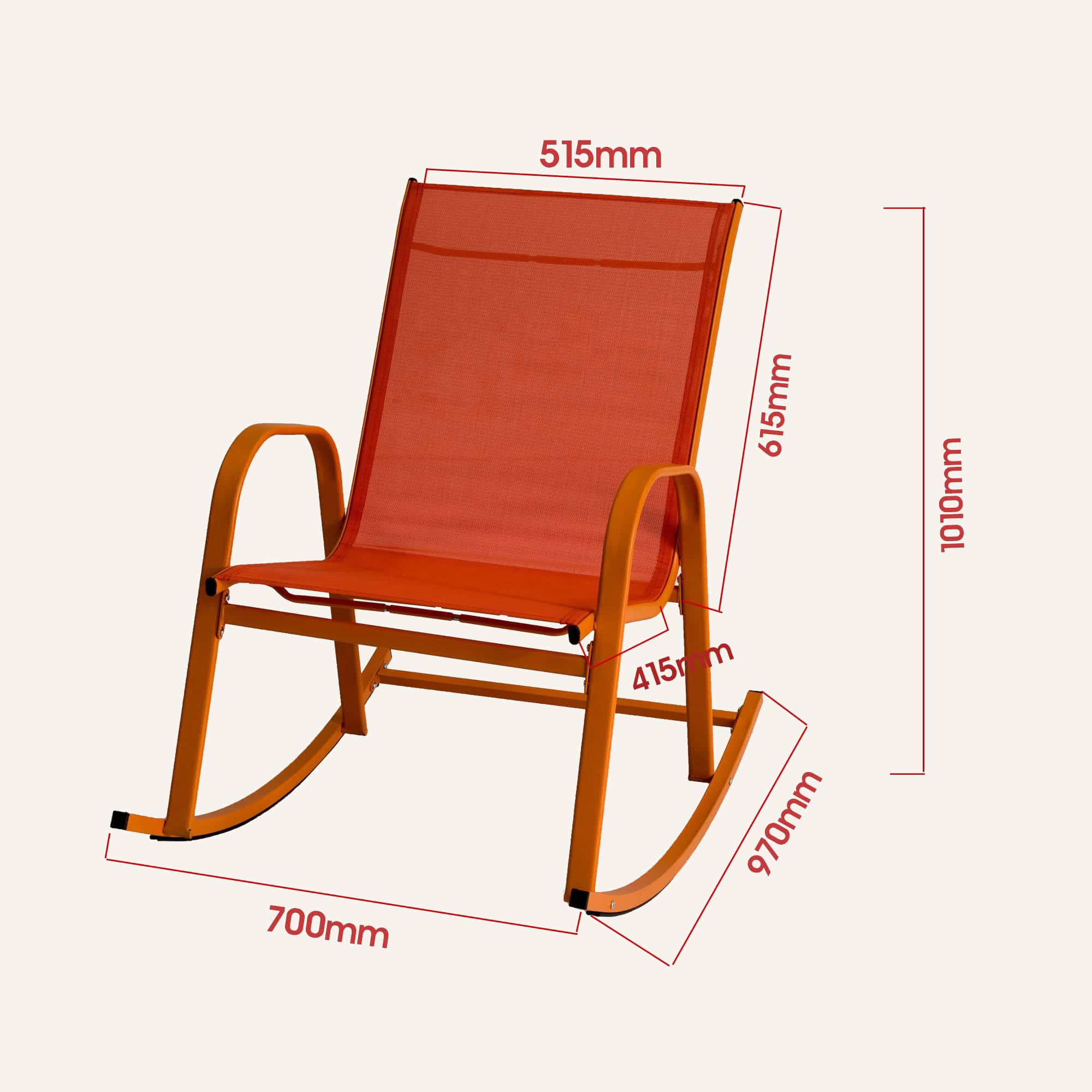 Rocking Chair High Back Rocker Chairs Steel Metal Textilene Fabric-Orange - Image 11
