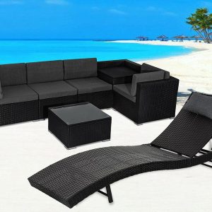 6PCS Outdoor Modular Lounge Sofa + Outdoor PE Wicker Twin Pack Sunbeds