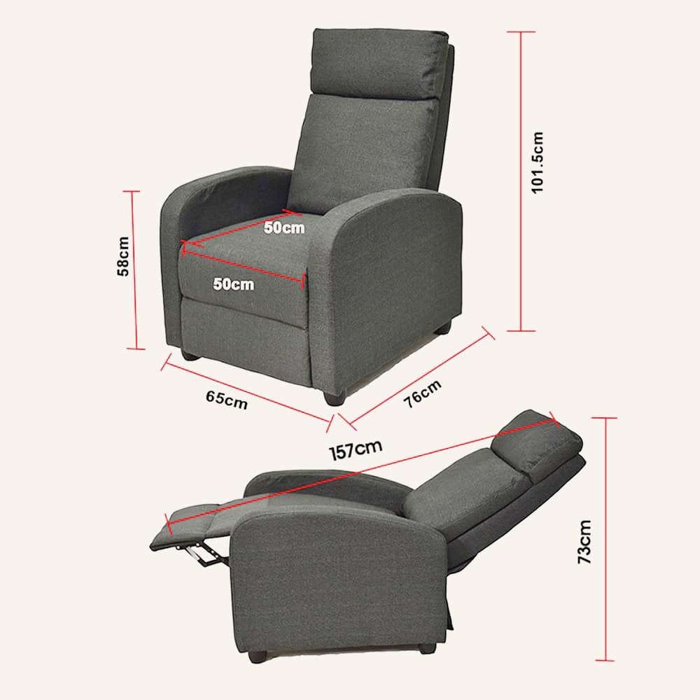 Adjustable Recliner Sofa Chair Home Theater Seating-Grey Fabric - Image 6