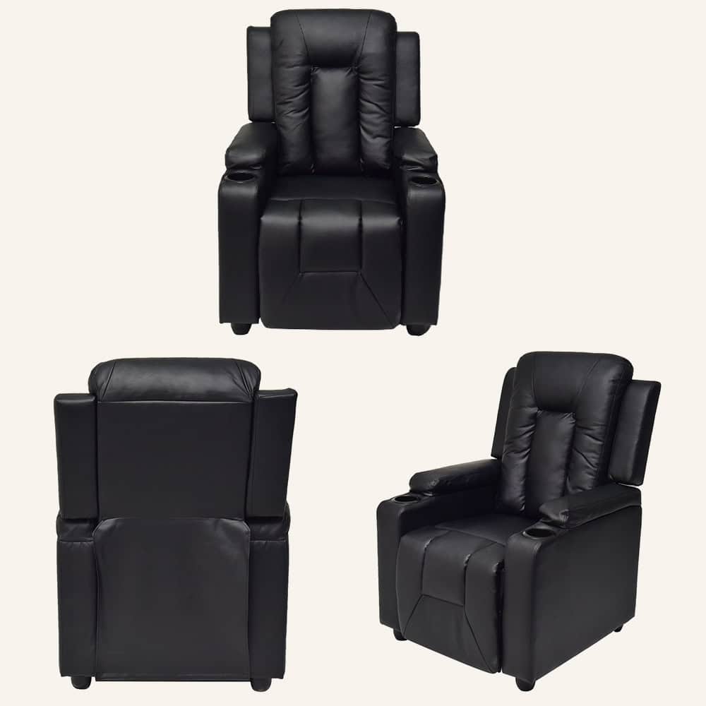Adjustable Recliner Sofa Theater Lounge Chair with Cup Holders PU Leather -Black - Image 7