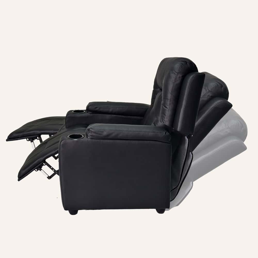 Adjustable Recliner Sofa Theater Lounge Chair with Cup Holders PU Leather -Black - Image 5