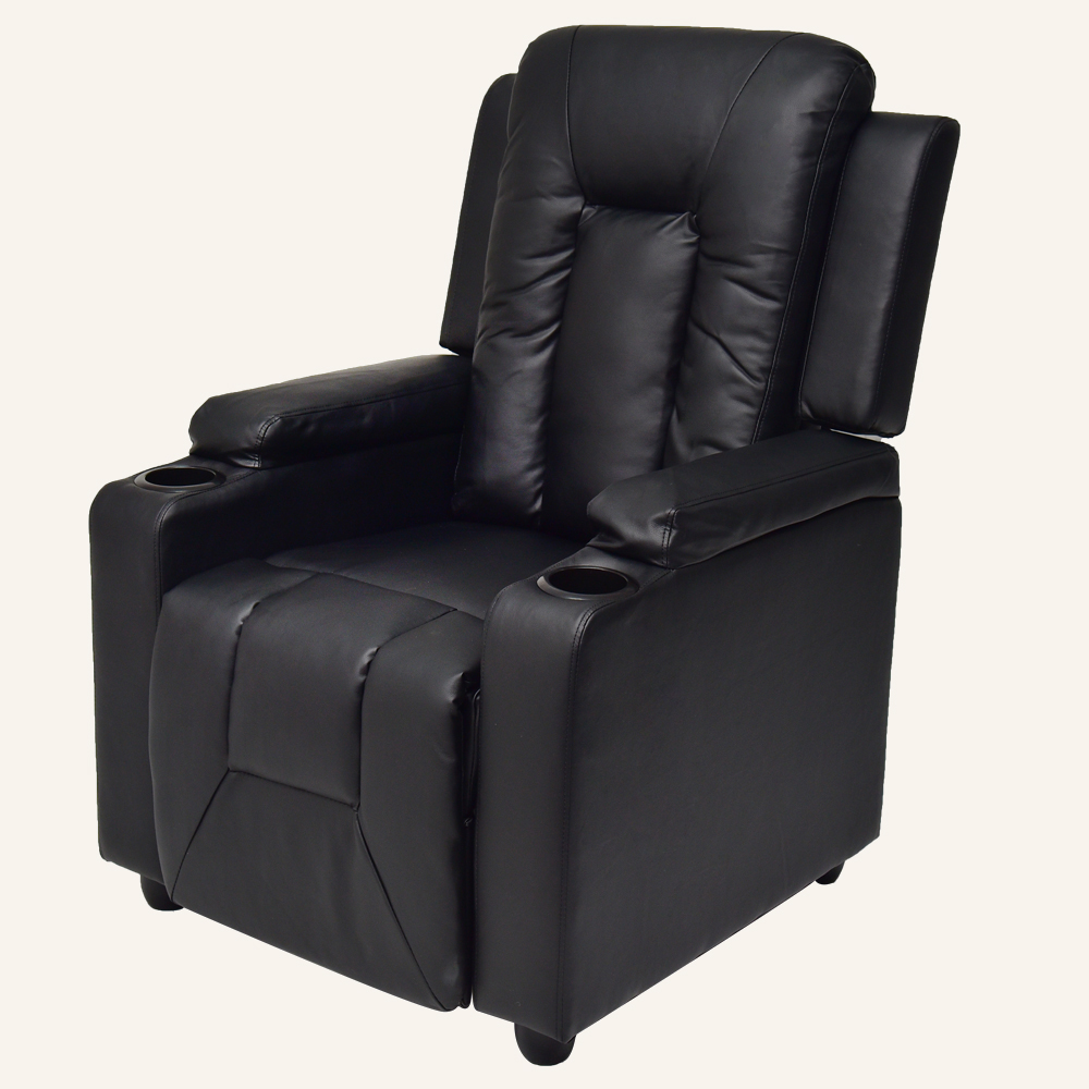 Adjustable Recliner Sofa Theater Lounge Chair with Cup Holders PU Leather -Black - Image 1