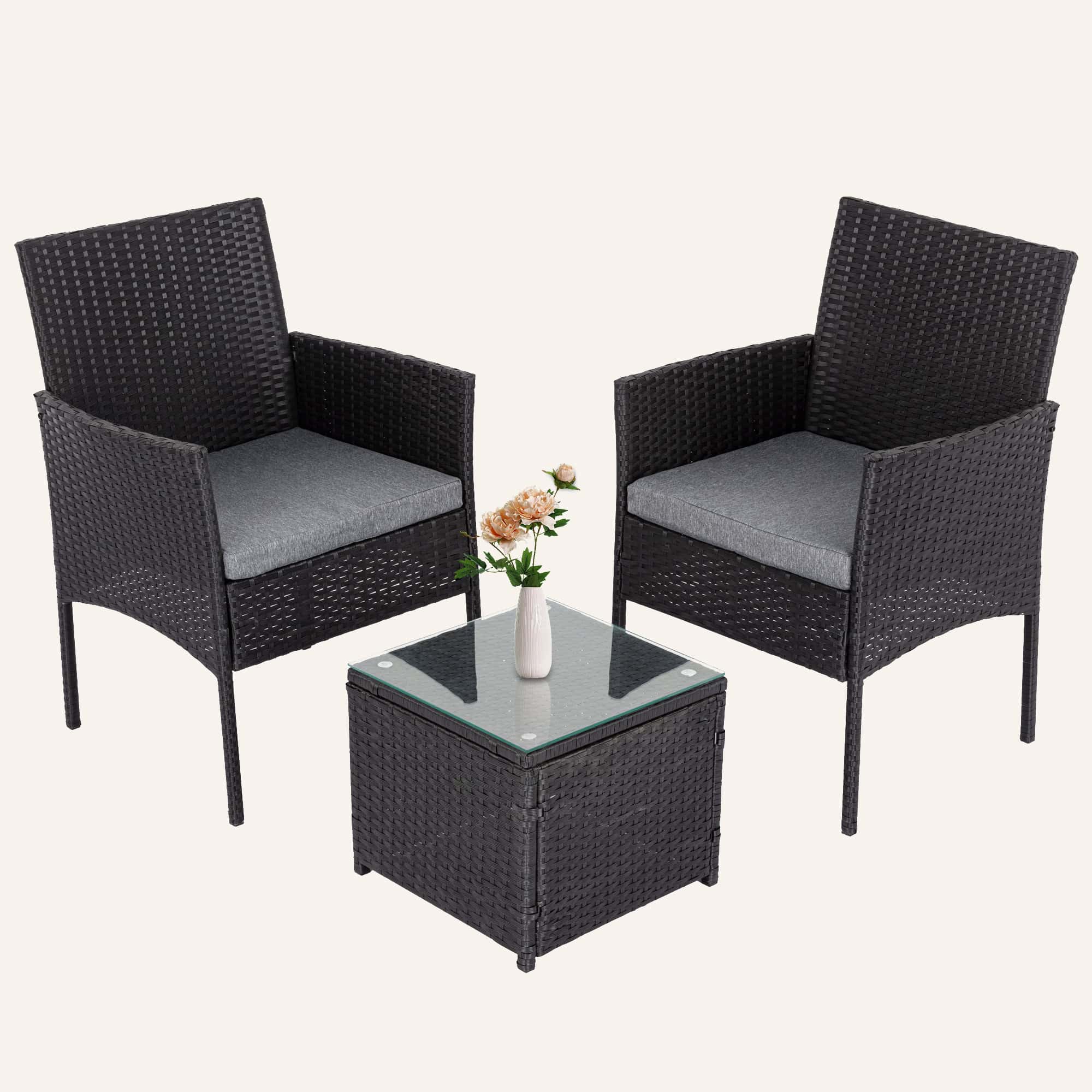 3PC Outdoor Table and Chairs Set-Black - Image 2
