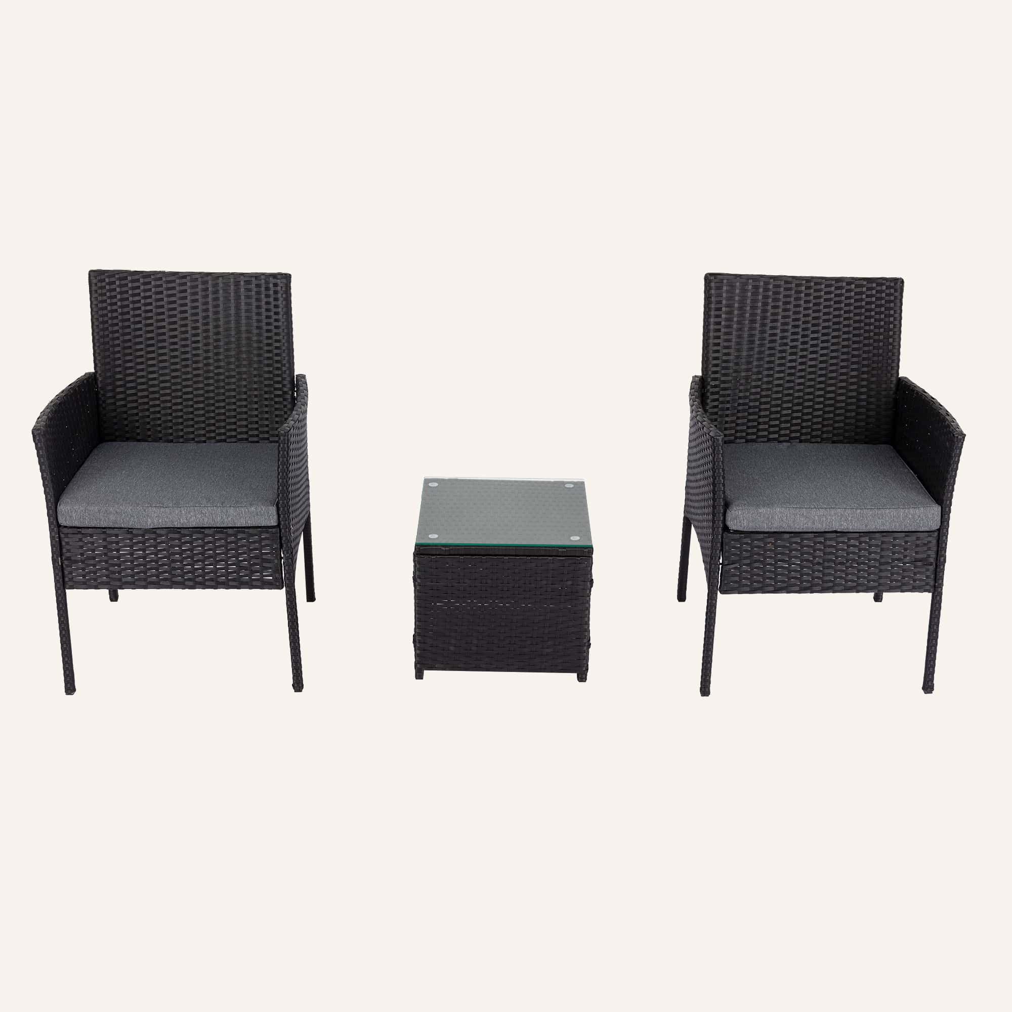 3PC Outdoor Table and Chairs Set-Black - Image 3
