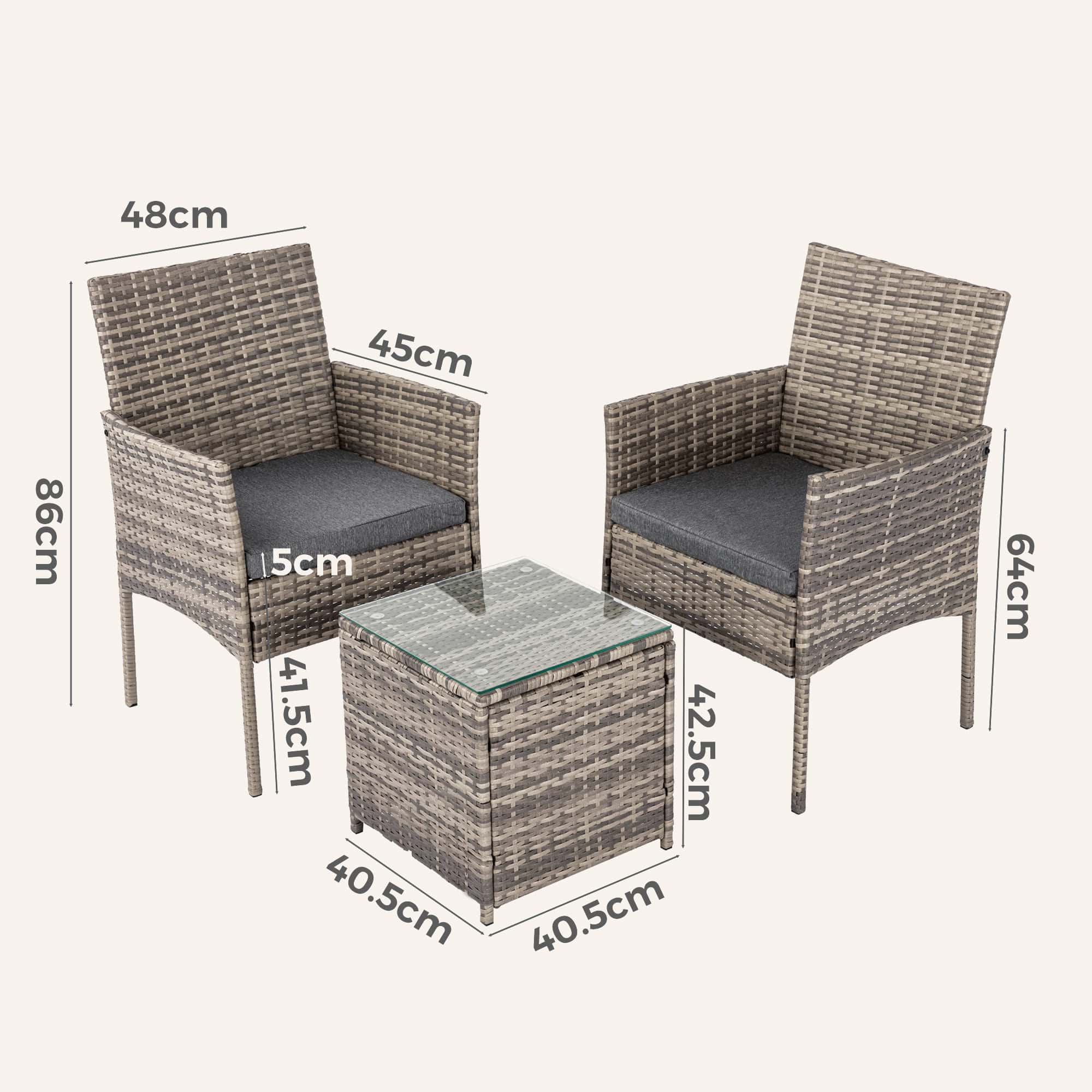 2 Seater PE Rattan Outdoor Furniture Chat Set- Mixed Grey - Image 5