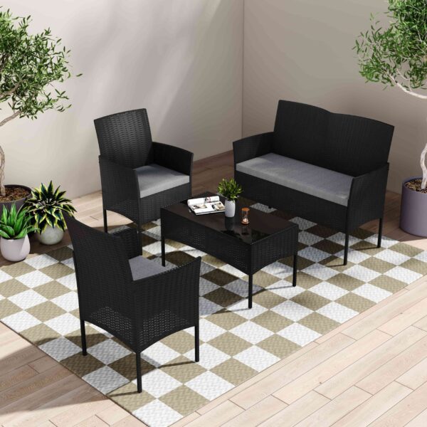 4 Seater Wicker Outdoor Lounge Set-Black