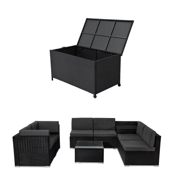 Outdoor Lounge Sofa Packages Lizard 8PCS Lounge Sofa with 320L Storage Box-Black