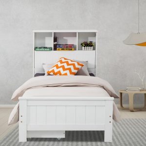 DREAMO Bed Frame with Bookshelf Headboard