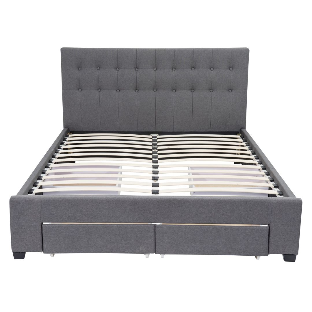 King Maria Fabric Bed Frame Base With, Light Grey King Bed Frame With Storage